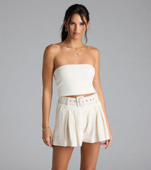 Looking Chic Belted Trouser Shorts With Linen