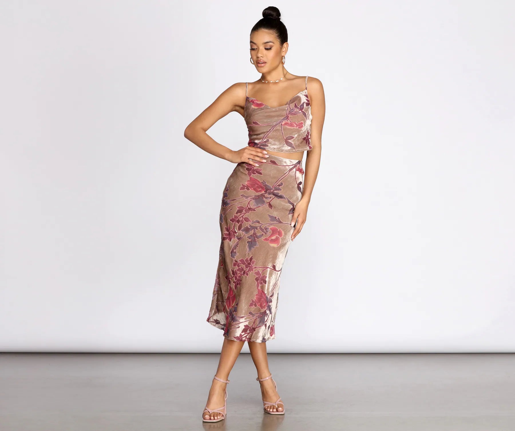 Velvet Floral Burnout Midi Skirt