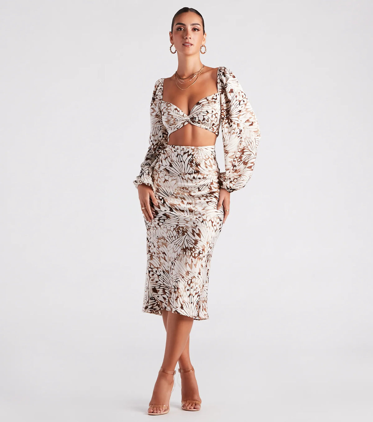 Fly By Satin Butterfly Midi Skirt