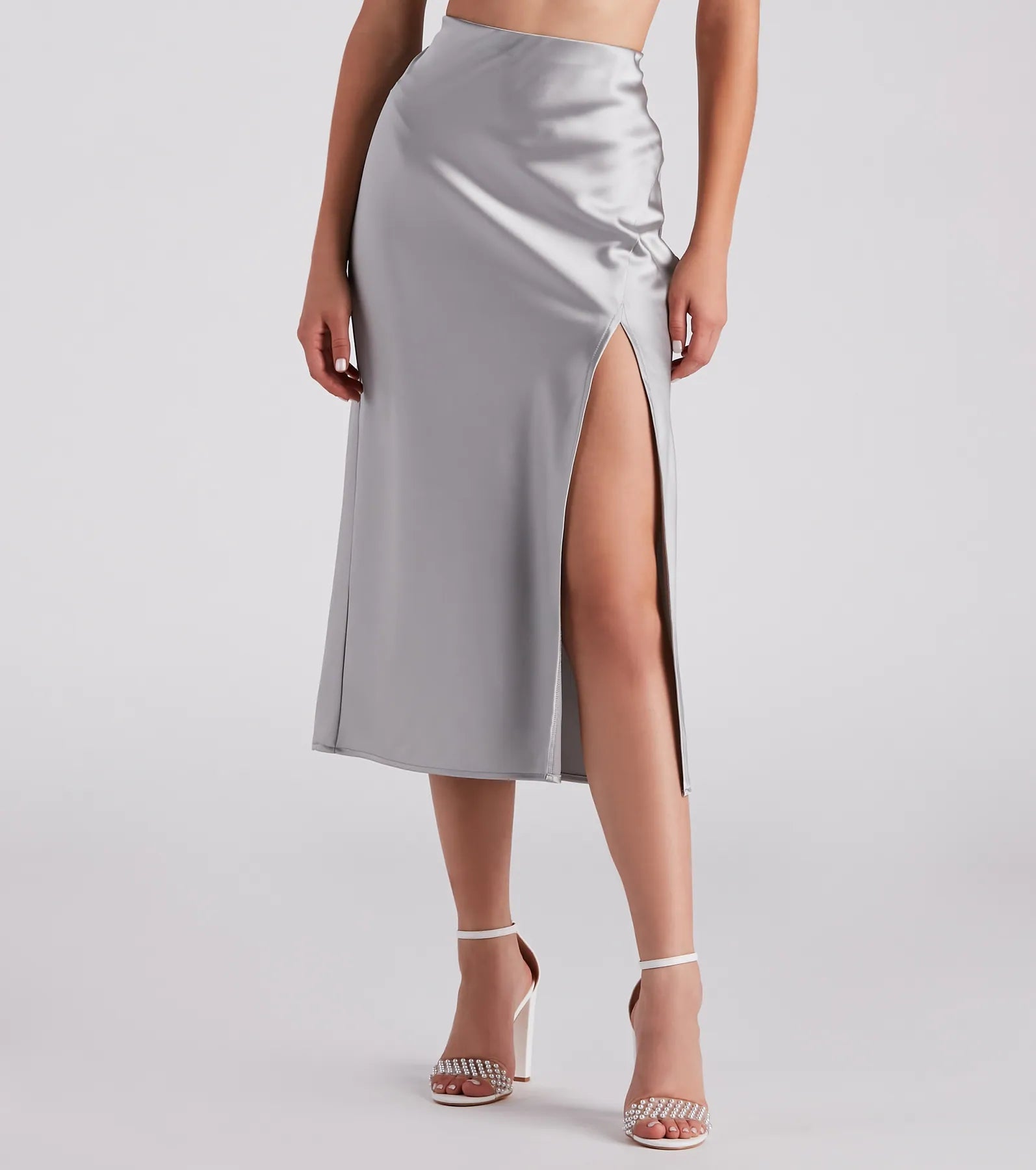 Scene Stealer High Slit Satin Midi Skirt