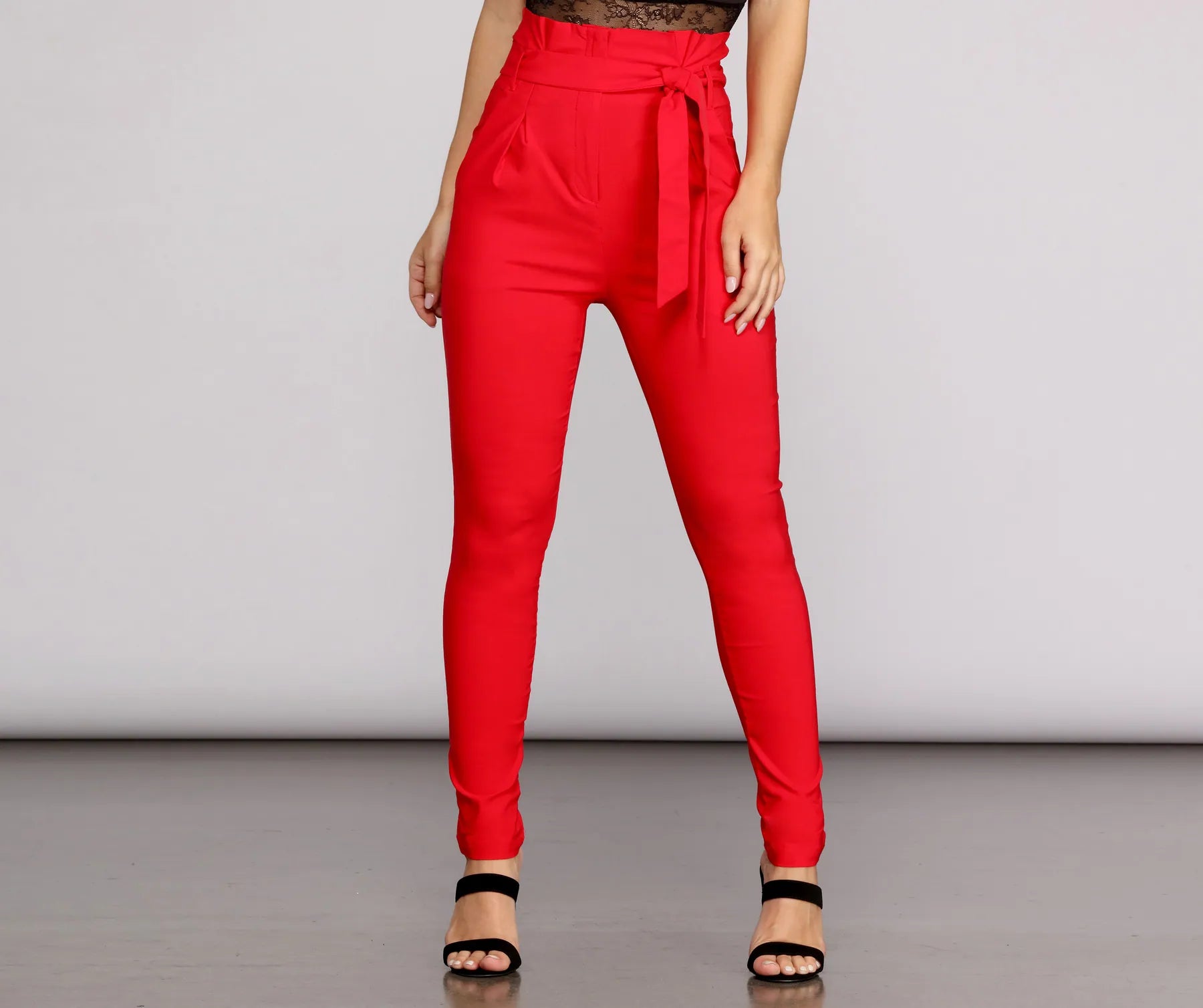 High Waist Paperbag Skinny Dress Pants
