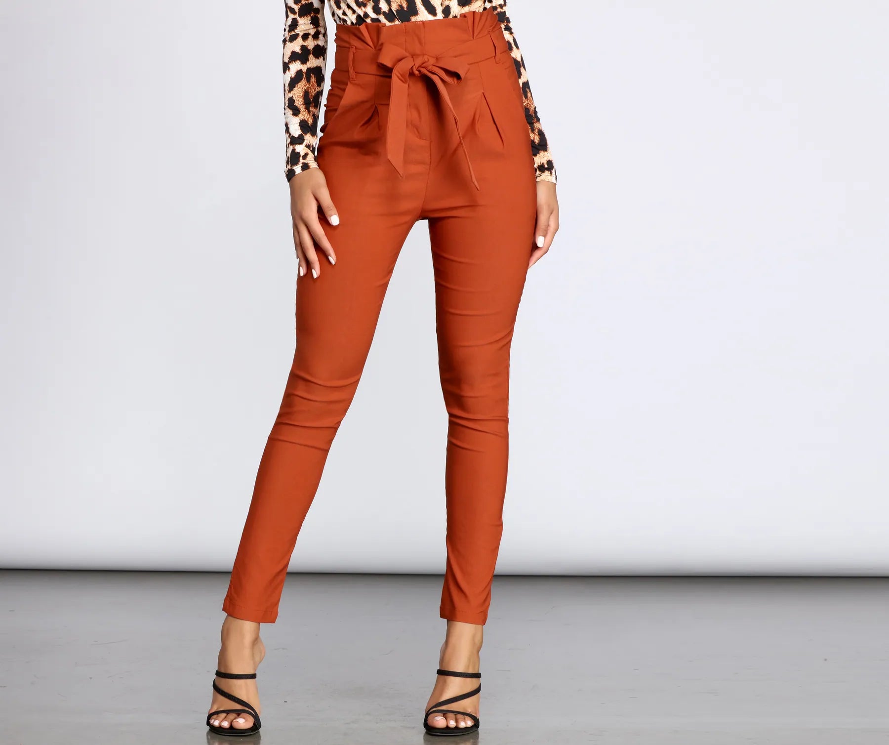 High Waist Paperbag Skinny Dress Pants