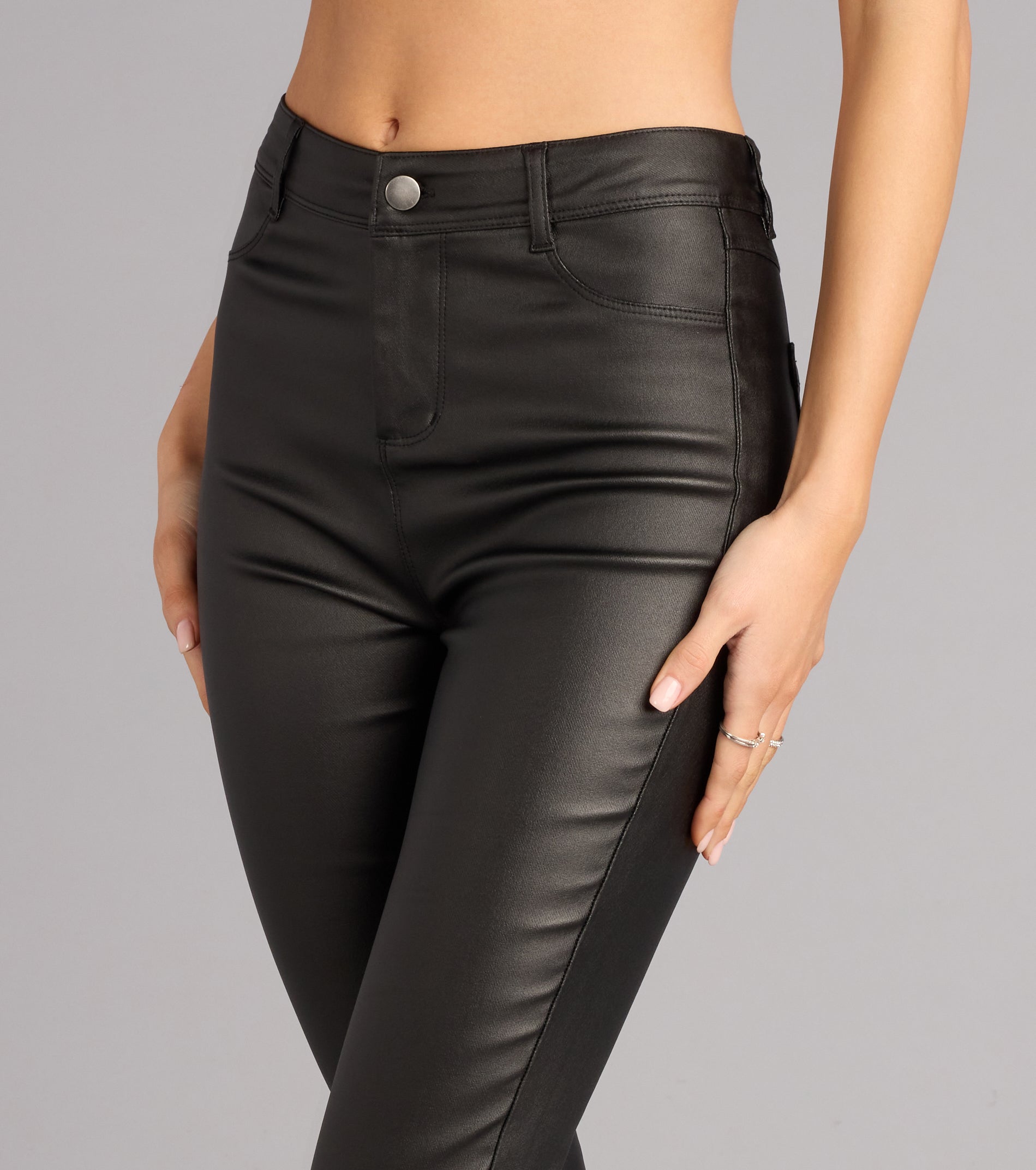 High-Rise Coated Skinny Pants