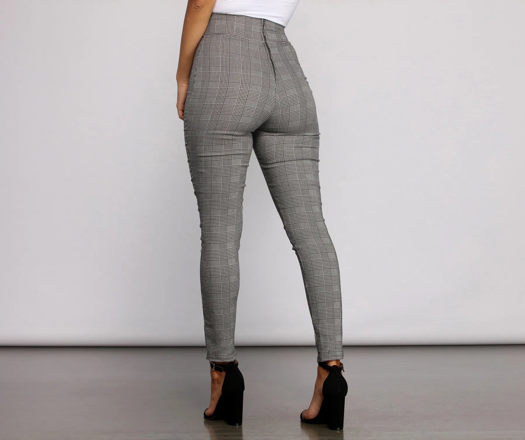 Poised In Plaid Tie Waist Skinny Pants