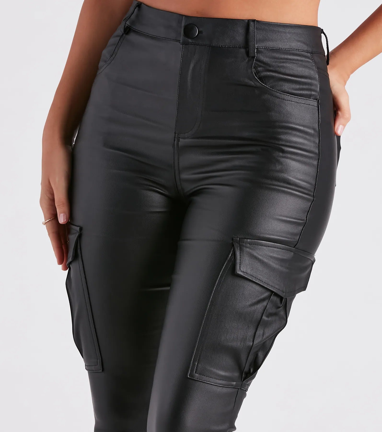 Casually Elevated Faux Leather Cargo Pants