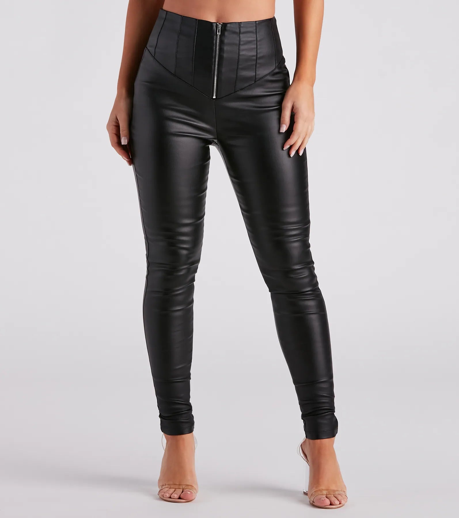 Edgy Babe Coated Faux Leather Skinny Pants