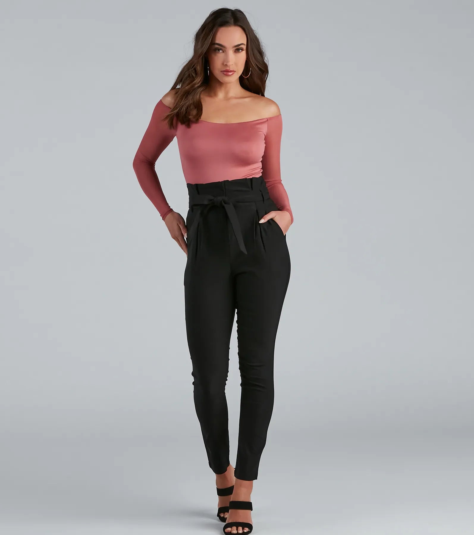 High Waist Paperbag Skinny Dress Pants