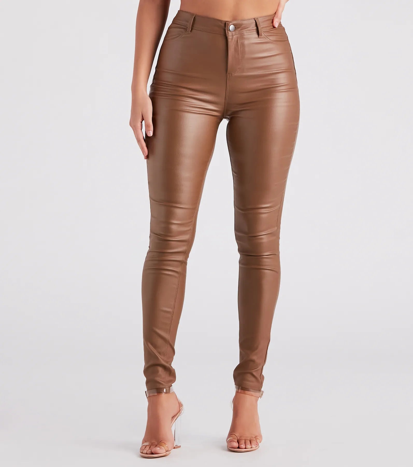 High-Rise Coated Skinny Pants