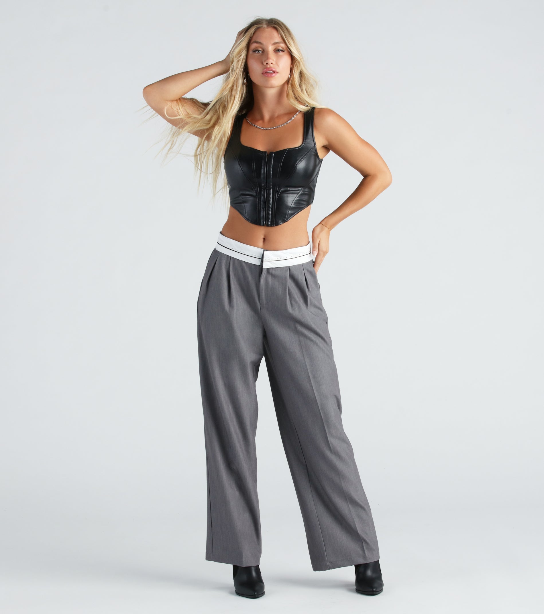 Cool-Girl Confidence Contrast Waist Trouser Pants