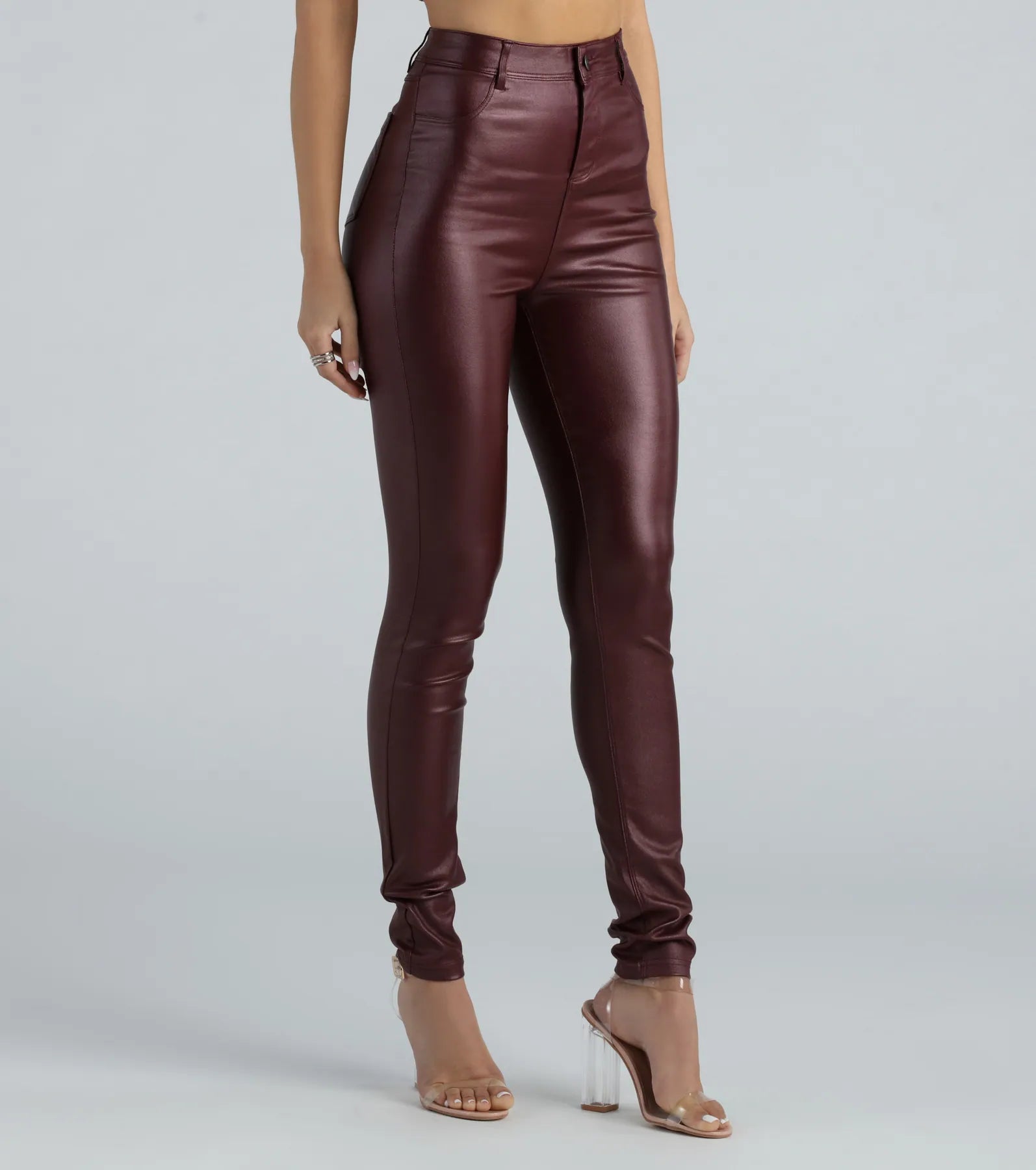 High-Rise Coated Skinny Pants