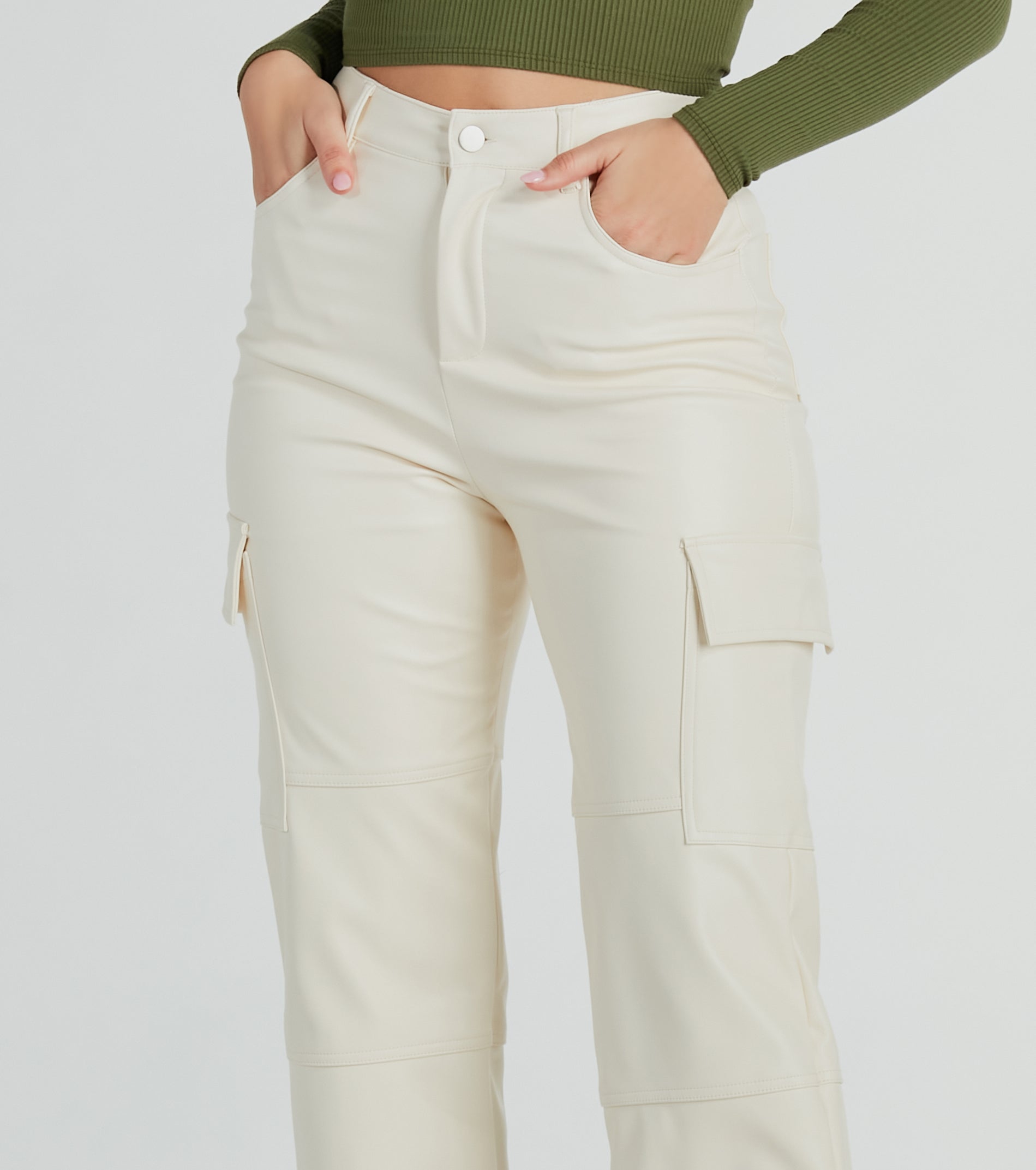 Sleek Straight-Leg Faux Leather Cargo Pants