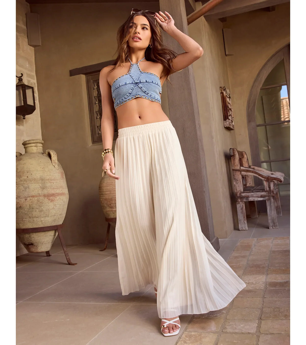 Pretty Pleats High-Rise Chiffon Palazzo Pants
