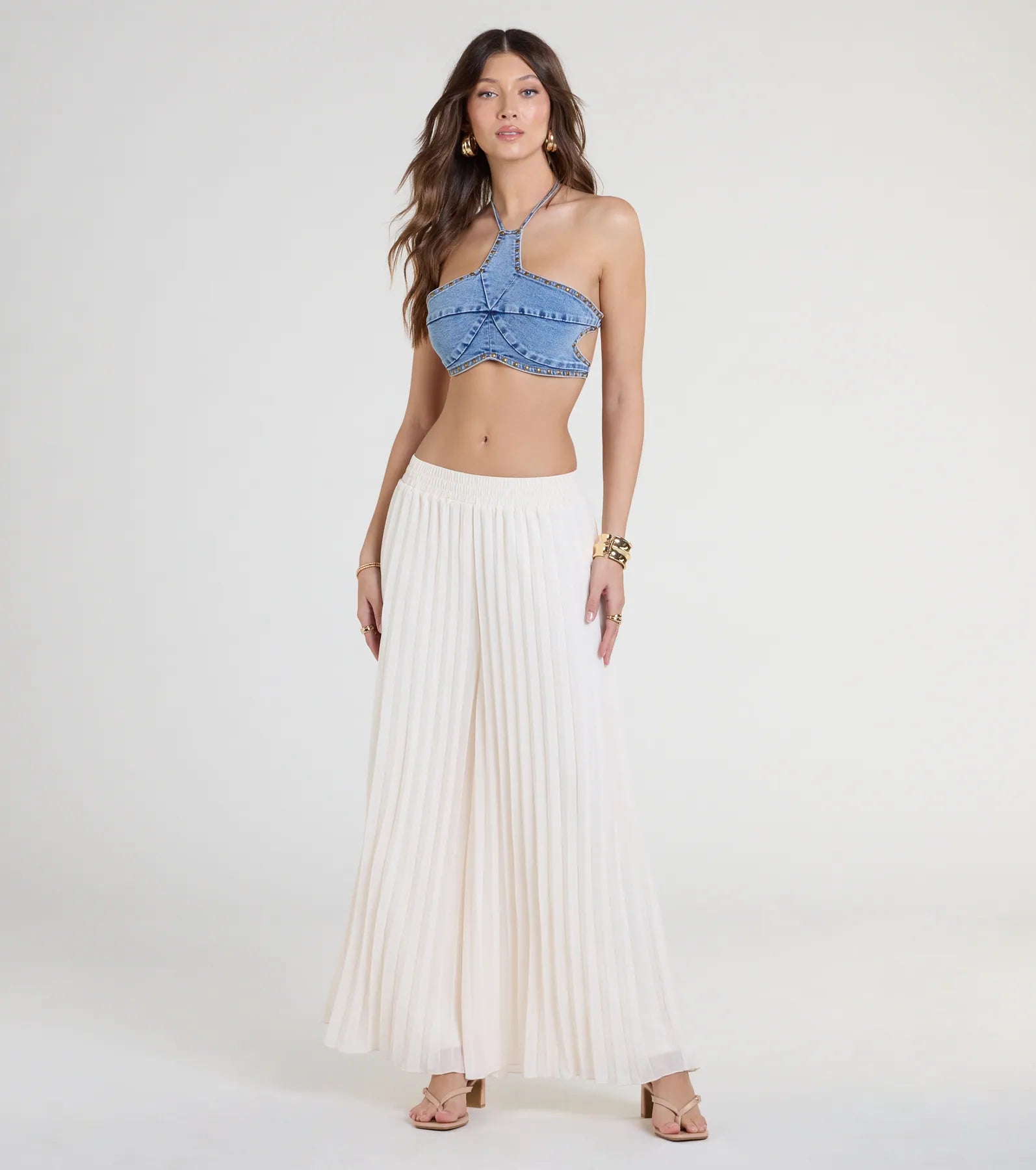 Pretty Pleats High-Rise Chiffon Palazzo Pants