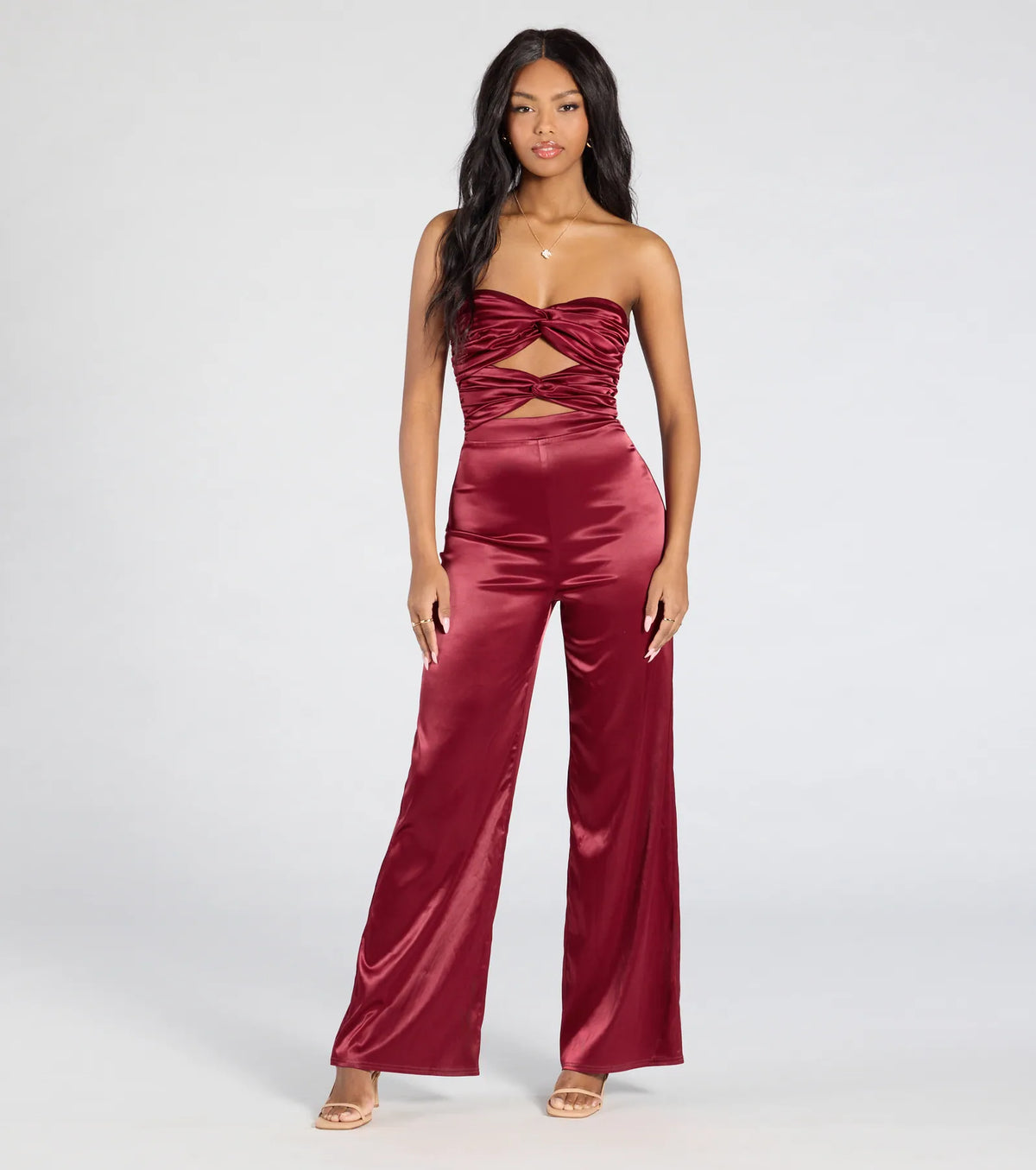 Late Nights Cutout Satin Wide-Leg Jumpsuit