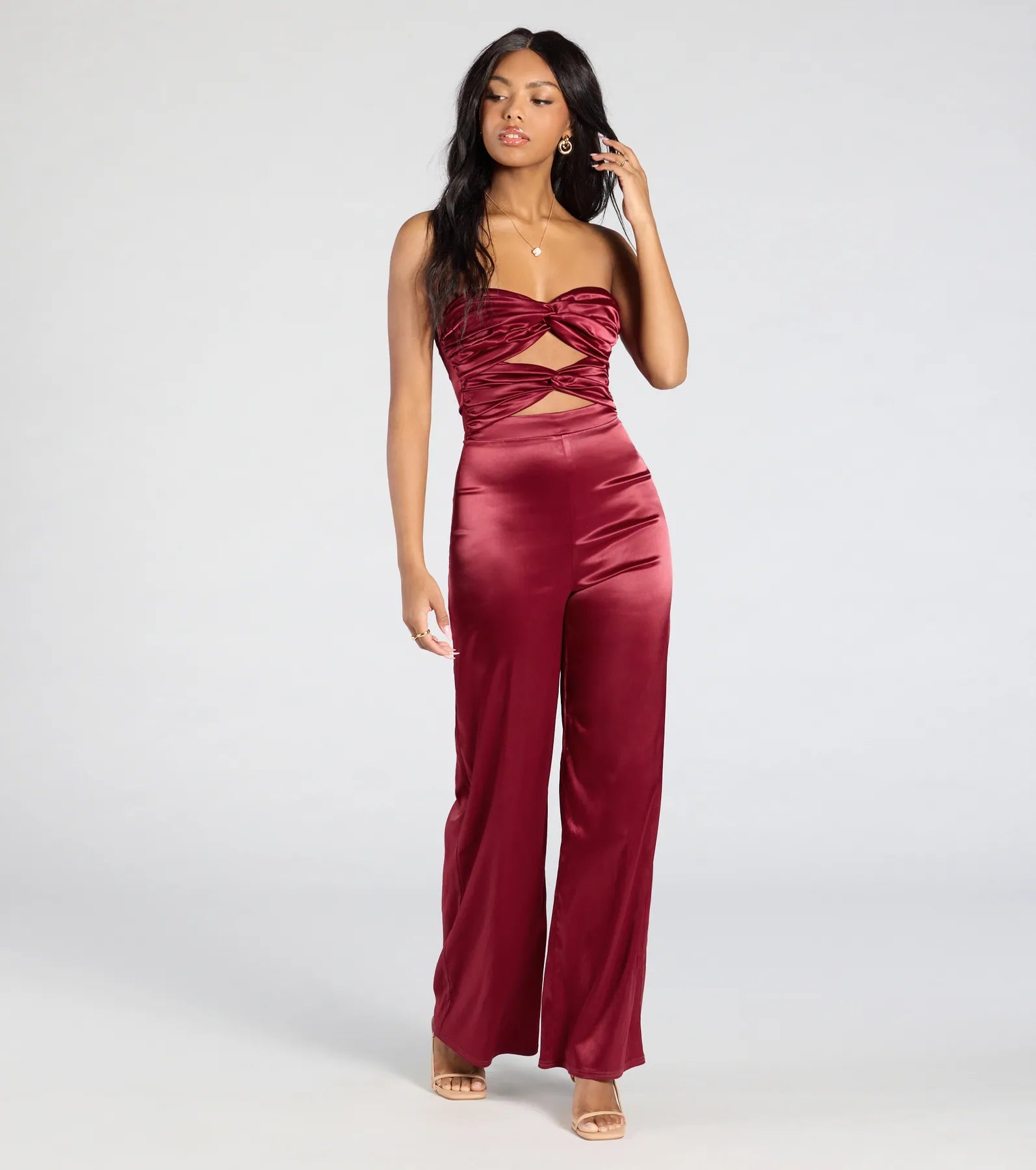 Late Nights Cutout Satin Wide-Leg Jumpsuit