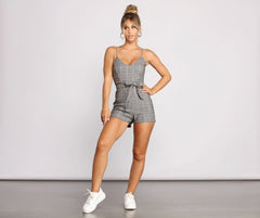 Playful Plaid Tie Waist Romper