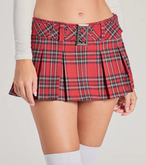 Sassy Vibe Belted Plaid Micro Skort