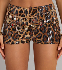 Sassy Look Sequin Leopard Print Hot Shorts