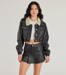 Adorably Sleek Faux Leather Pleated Mini Skort