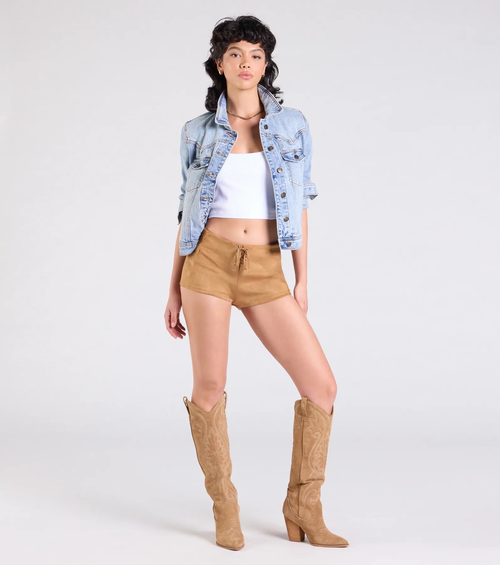 Sweet Beginnings Lace-Up Faux Suede Hot Shorts