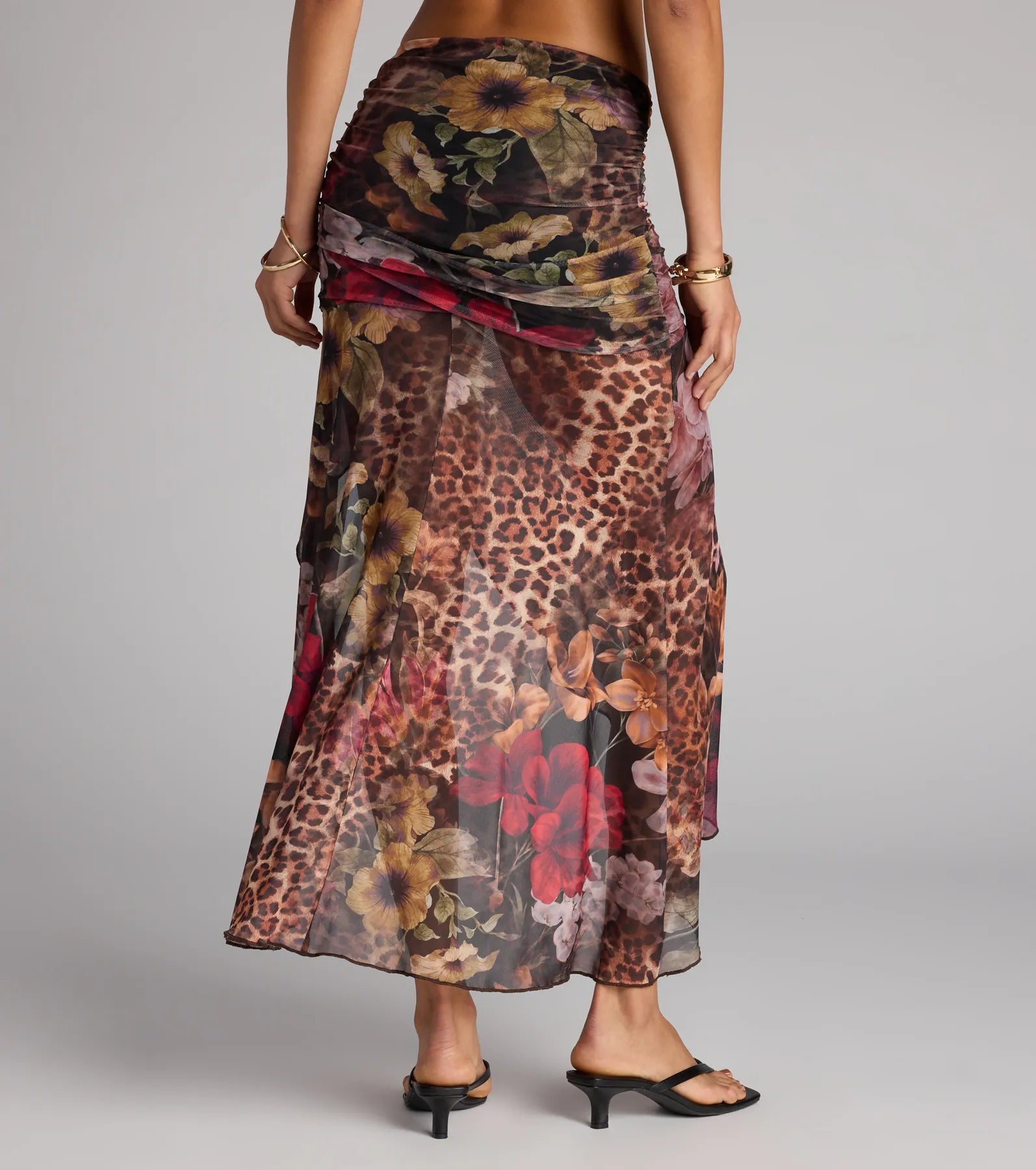 Wild Card Leopard Floral Print Maxi Skirt