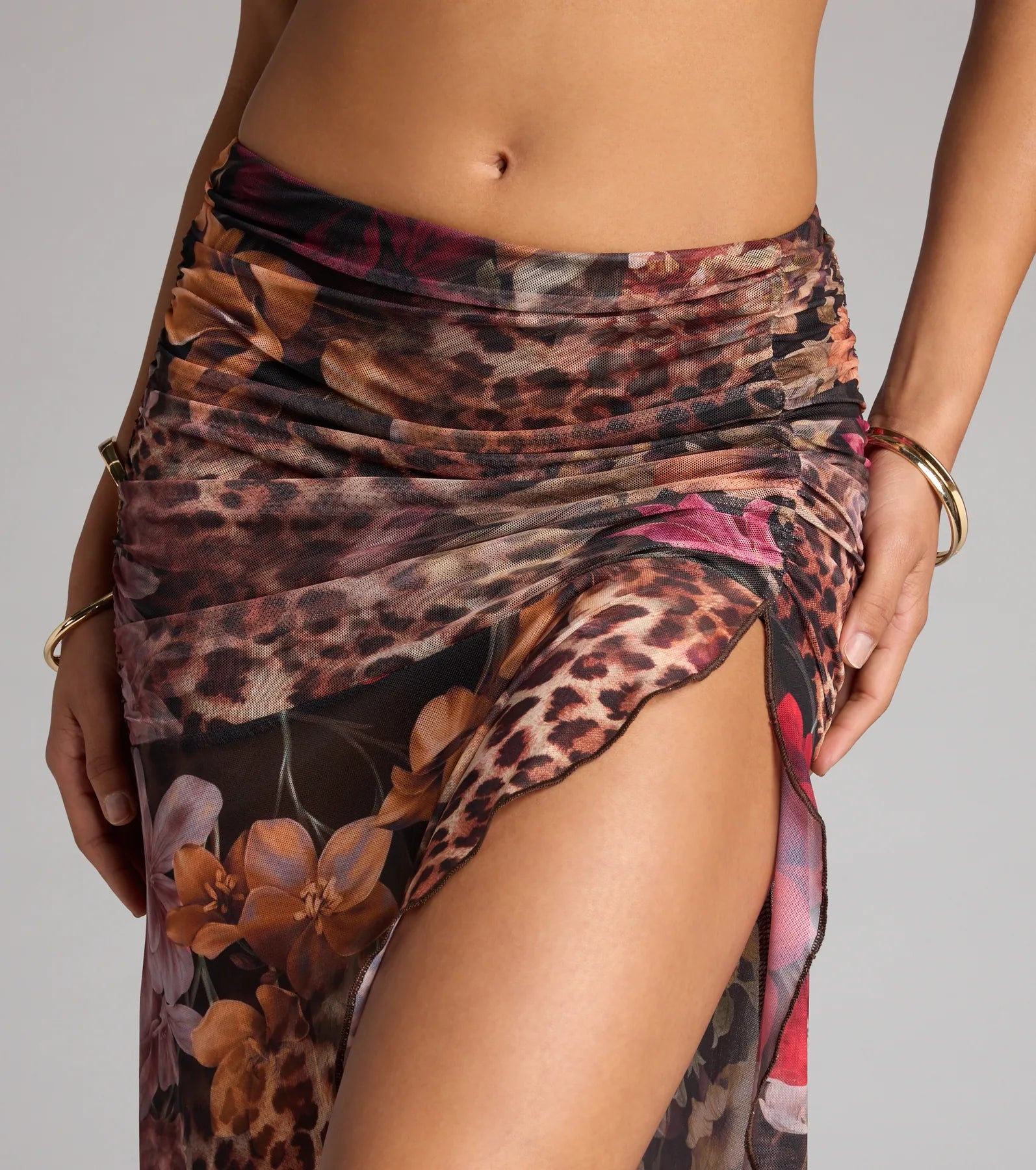 Wild Card Leopard Floral Print Maxi Skirt