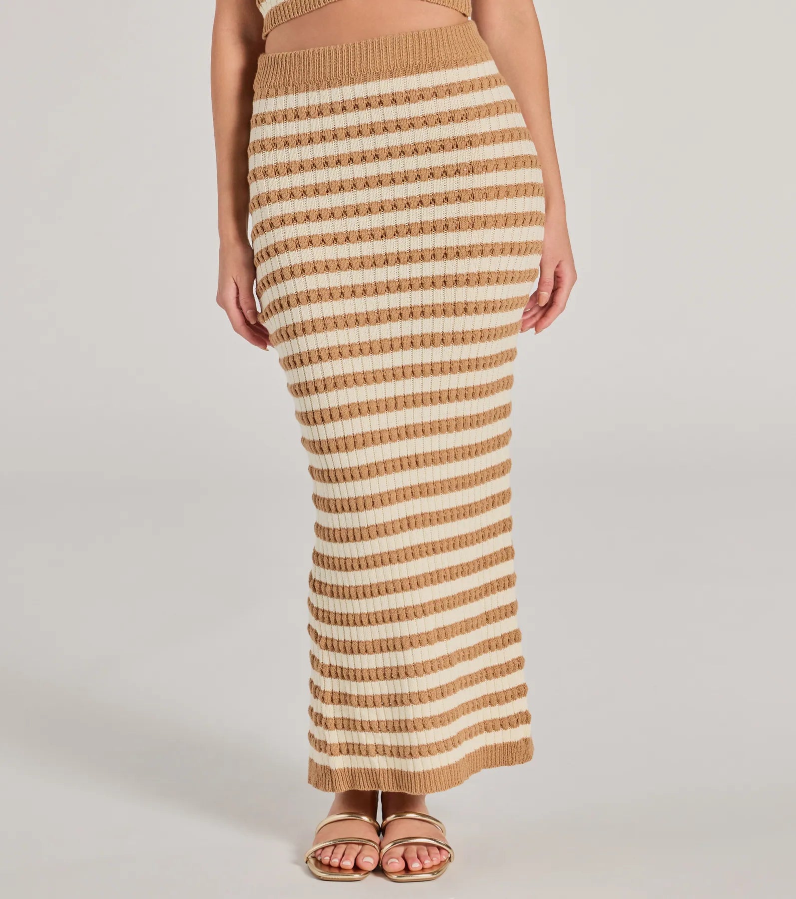 Seaside Cutie Striped Slit Knit Midi Skirt