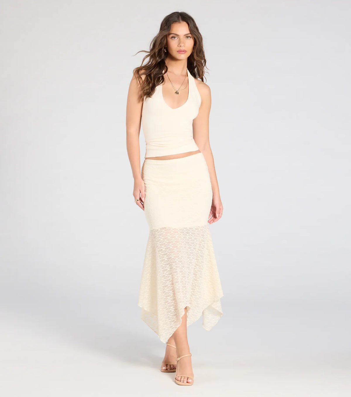 Boho Babe Lace Hanky Hem Maxi Skirt
