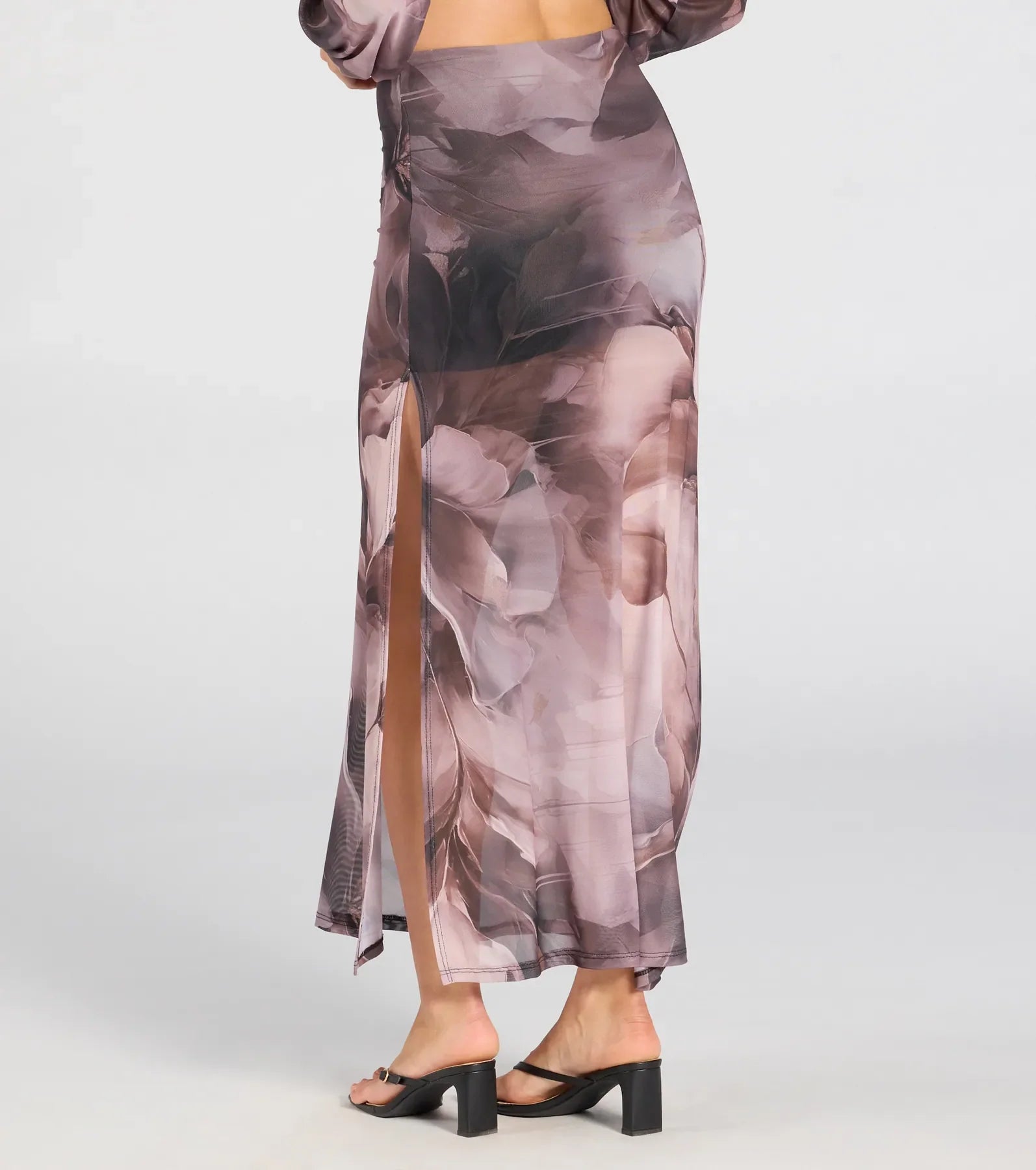 Heavenly Match Floral Slit Midi Skirt