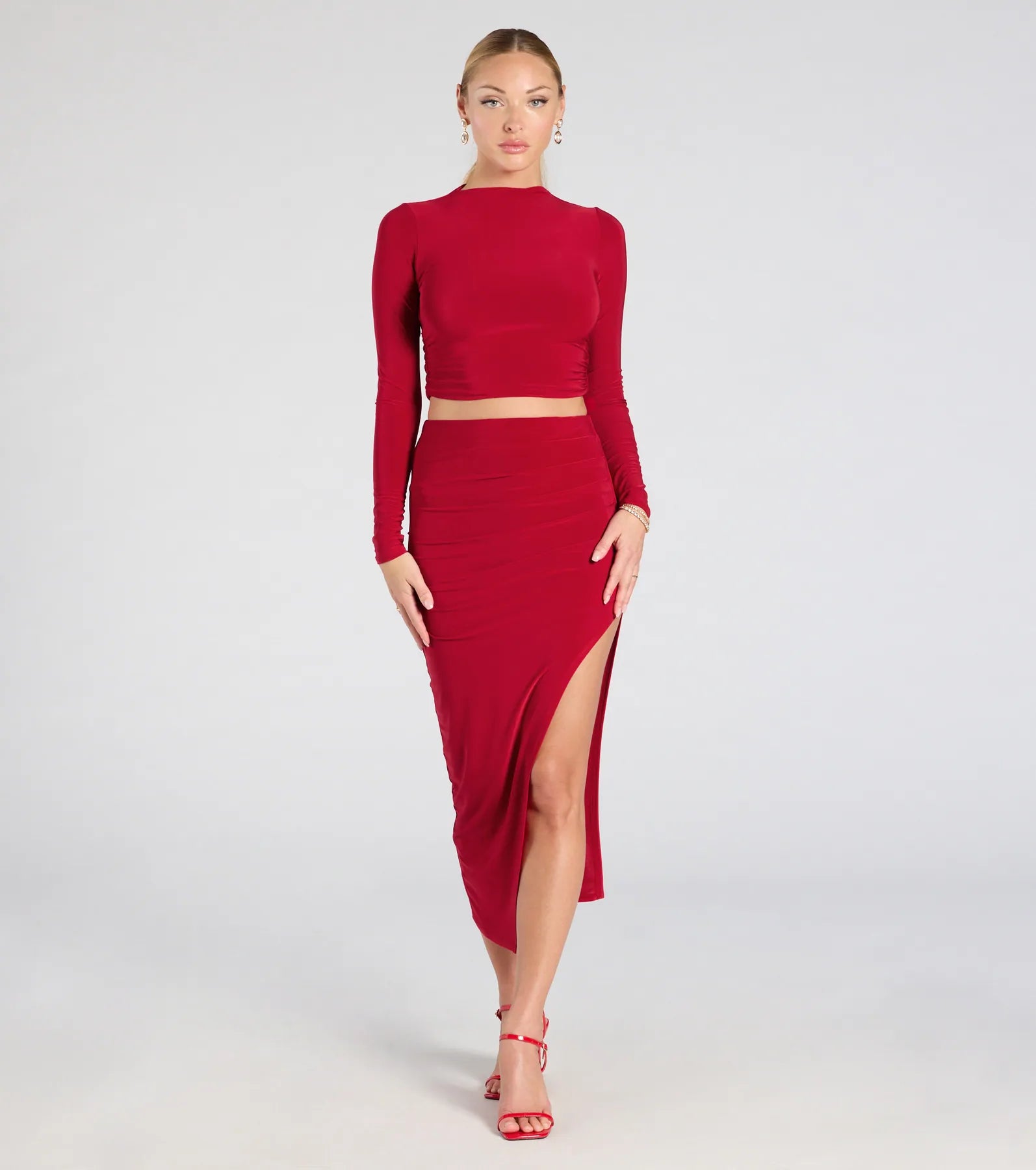Bold Staple Ruched Asymmetrical Midi Skirt