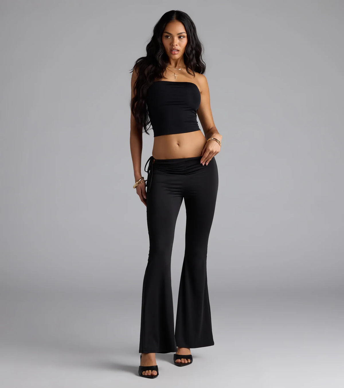 Sleek Look Mid-Rise Cutout Flare Pants