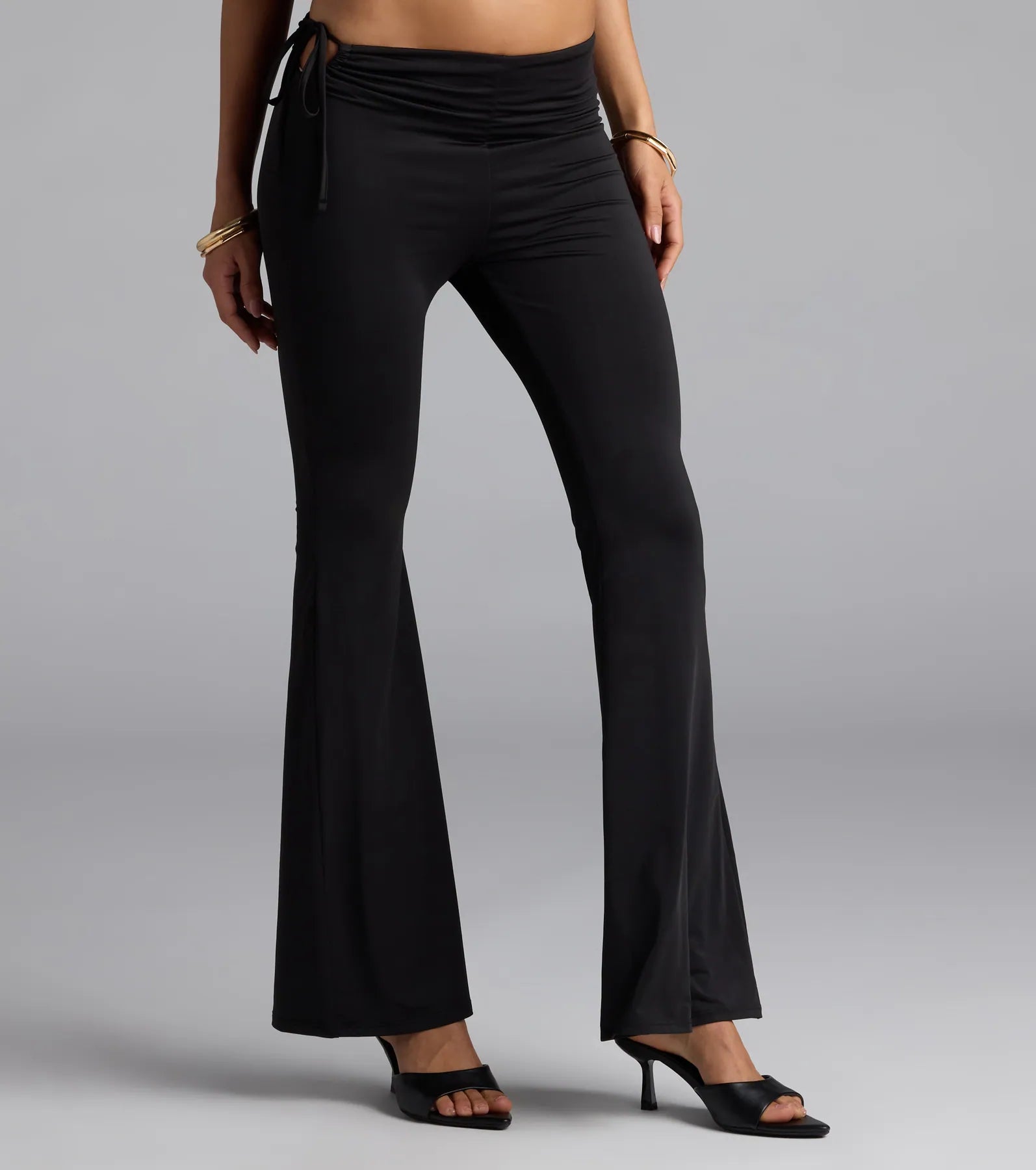 Sleek Look Mid-Rise Cutout Flare Pants