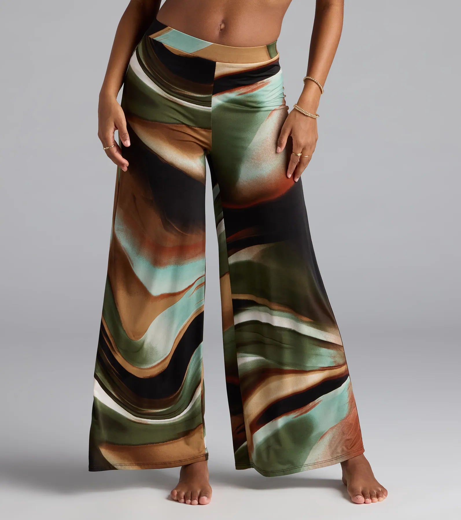 Sultry Effect Abstract Wide-Leg Pants