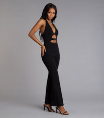 Double Dare Belted Cutout Flared-Leg Jumpsuit