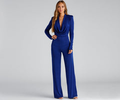 Fashion Cowl Plunge Slinky Knit Jumpsuit