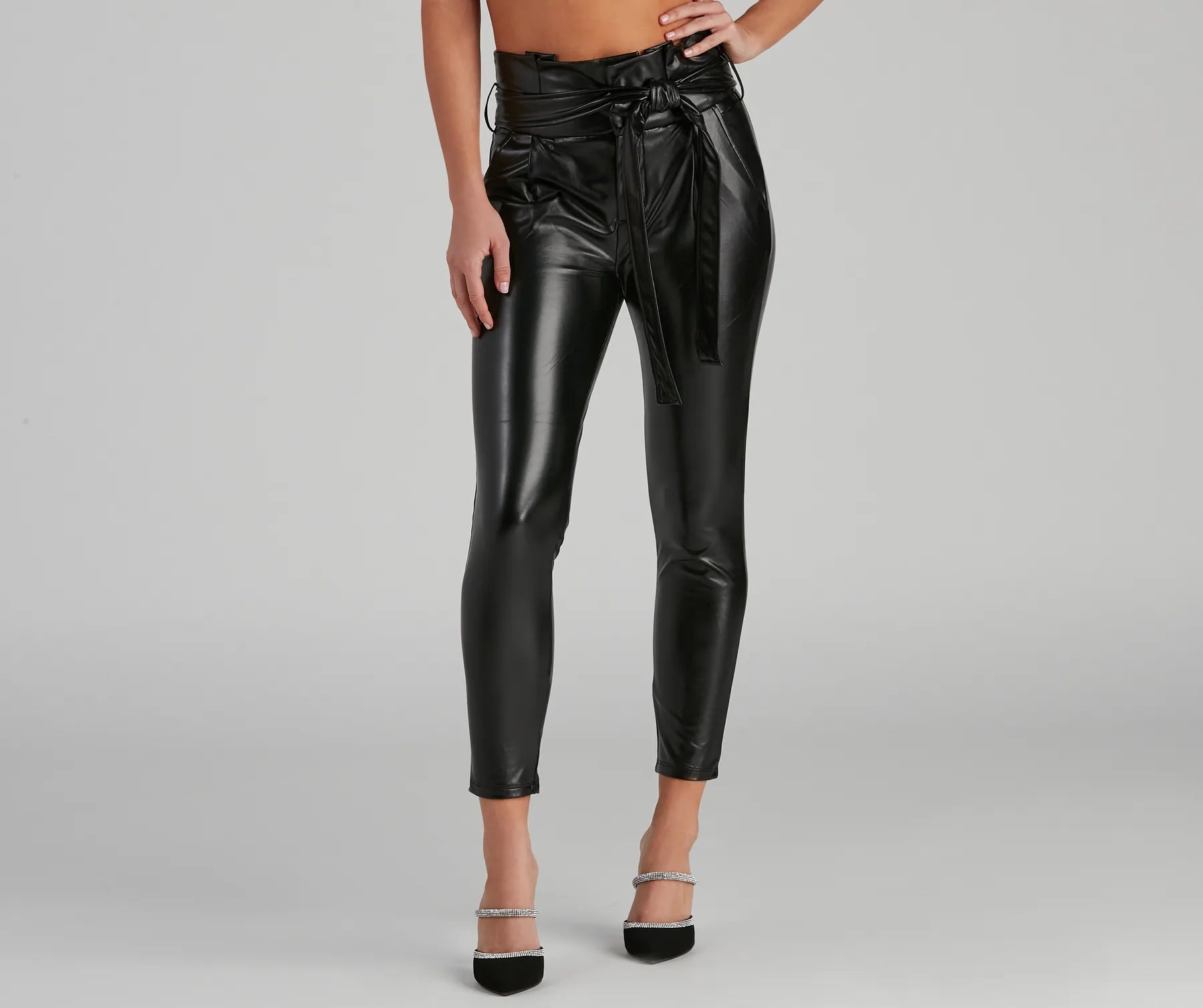 High Waist Faux Leather Paperbag Pants
