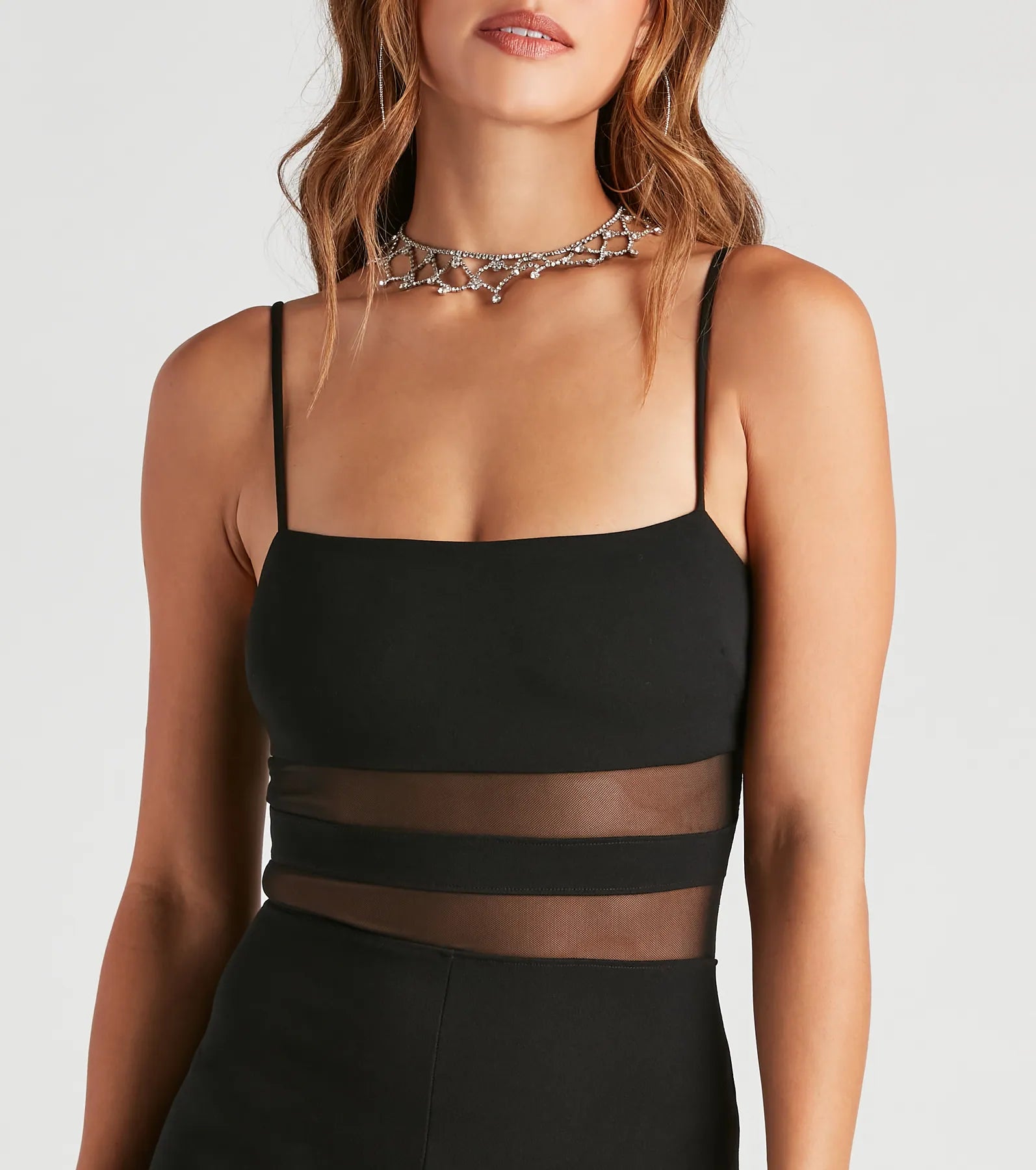 All An Illusion Mesh Stripe Jumpsuit