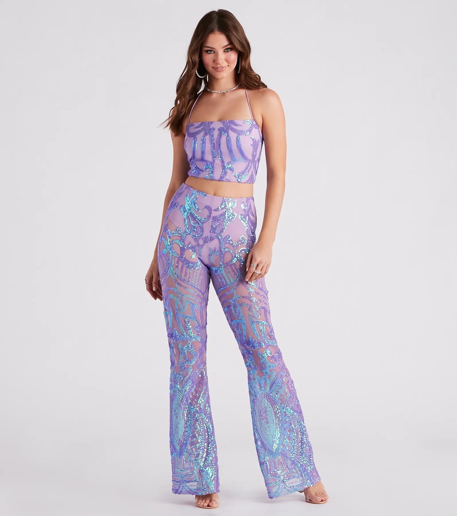 Glitzy Night Out Sequin Flare Pants