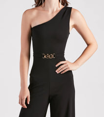 Chain Direction One Shoulder Crepe Jumpsuit