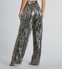 Dare To Impress Metallic Plisse Wide-Leg Pants