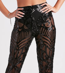 Glitzy Night Out Sequin Flare Pants