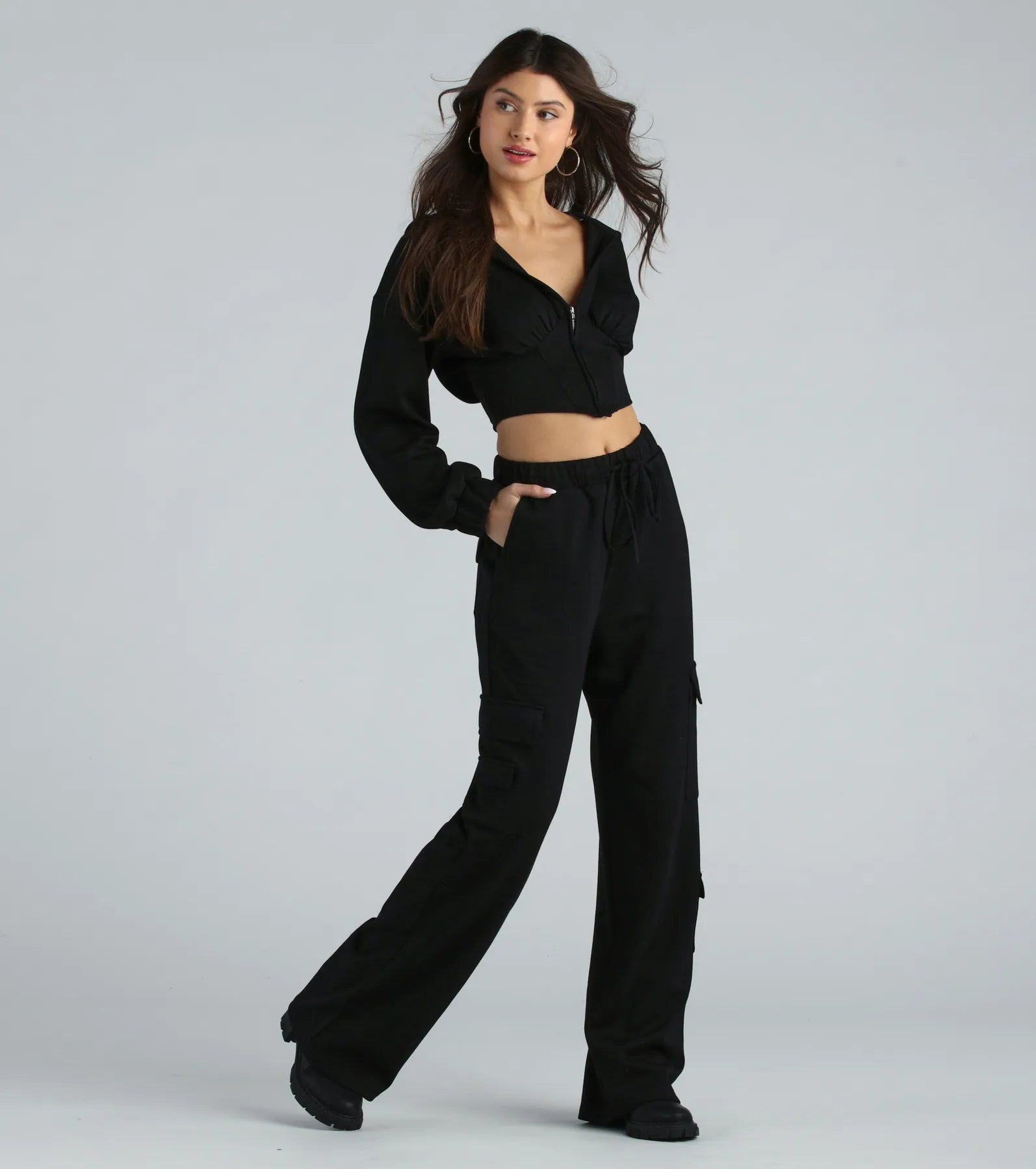 Operation Cute Wide-Leg Cargo Sweatpants