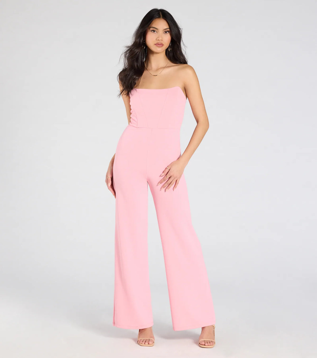 Sultry Babe Strapless Corset Wide-Leg Jumpsuit