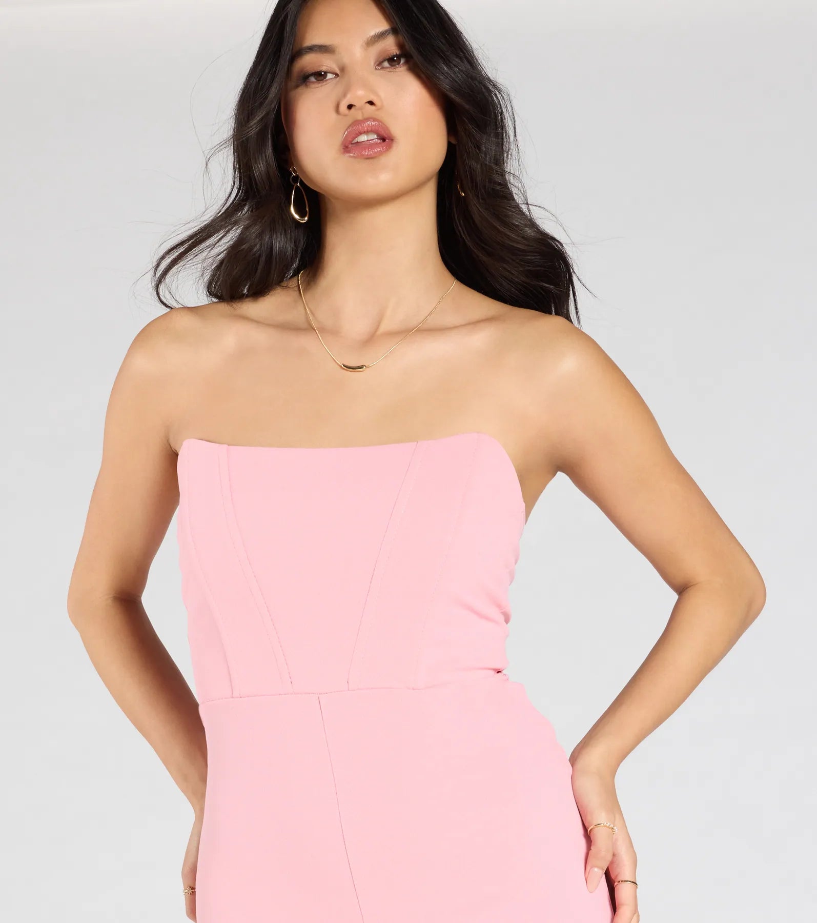 Sultry Babe Strapless Corset Wide-Leg Jumpsuit