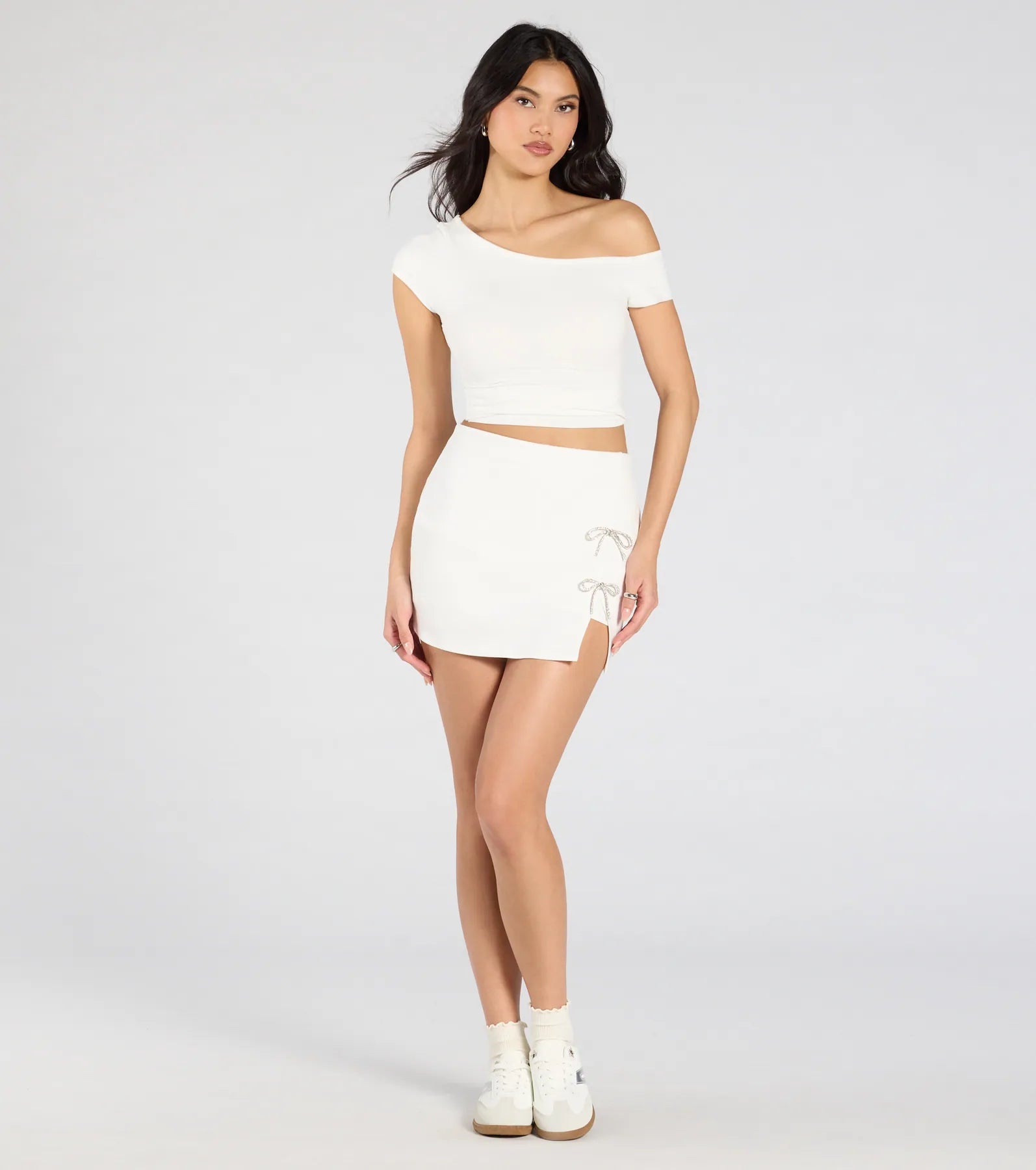 Exceptionally Precious Rhinestone Bow Ponte Skort