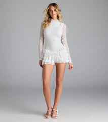 Playful Style Open Back Ruffle Lace Romper