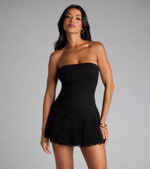 Too Cute to Pleat Strapless Romper