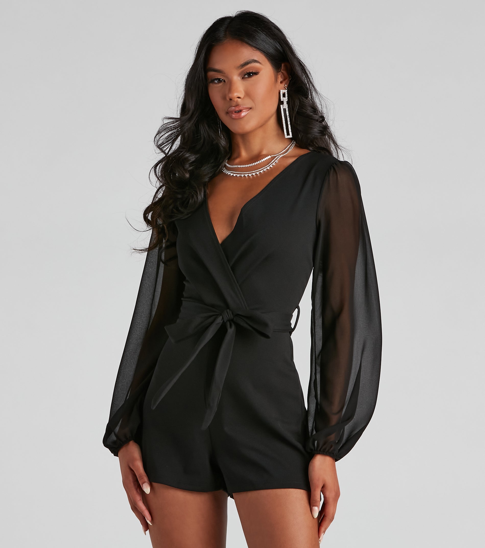 Perfectly Poised Plunging Chiffon Romper