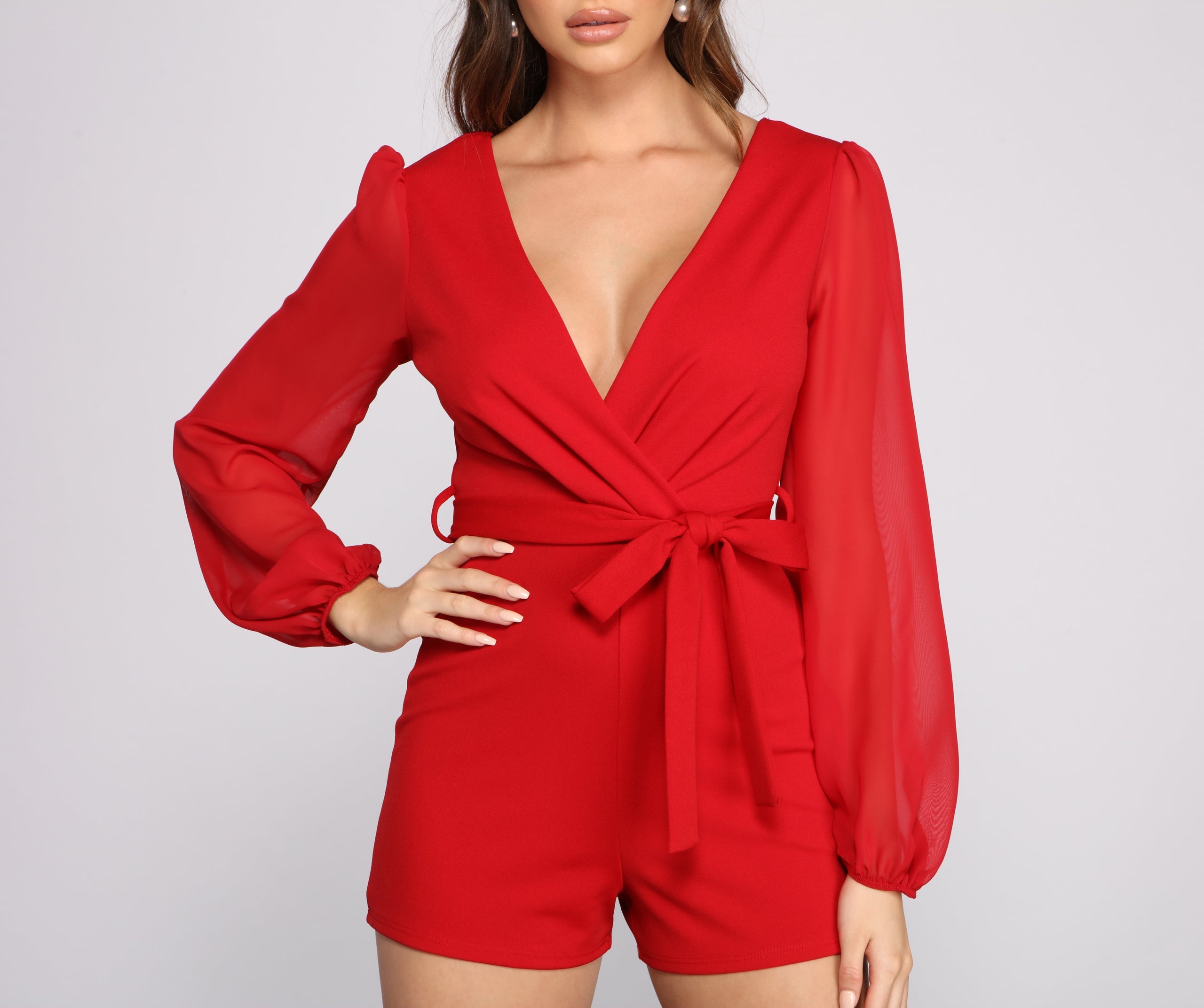 Perfectly Poised Plunging Chiffon Romper