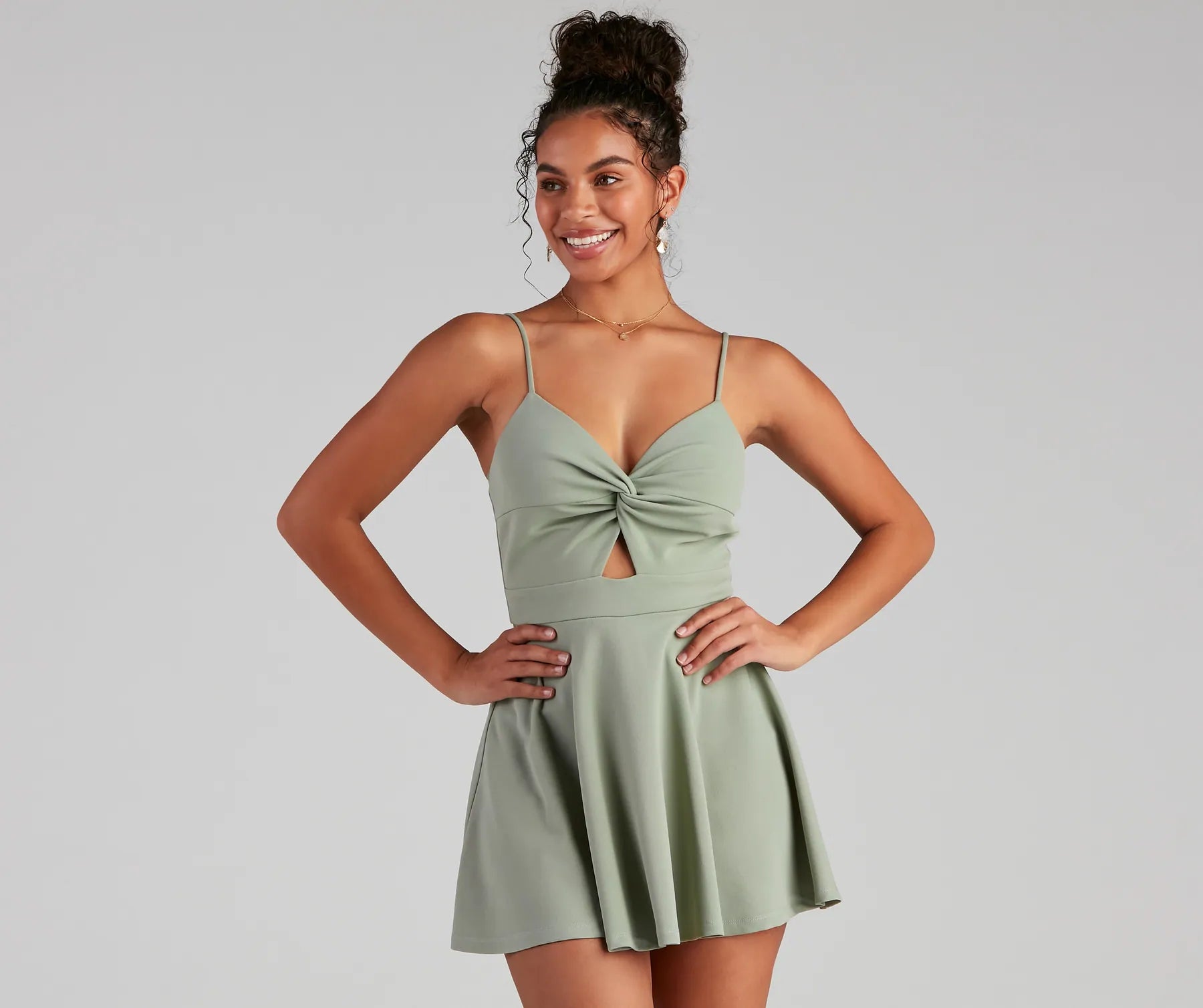 Trendy Twist-Front Skater Romper